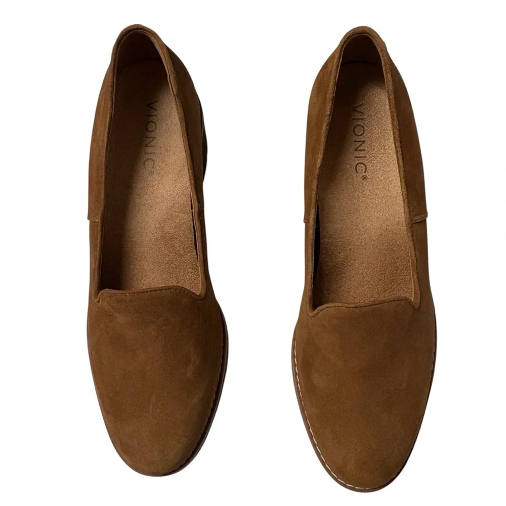 Vionic Willa Wedge Toffee Suede Slip On Loafer Moc Wedge Shoe Orthopedic 8.5 NEW